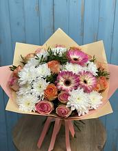 Букет цветов из:  Розы, Герберы и Хризантемы в Клишино