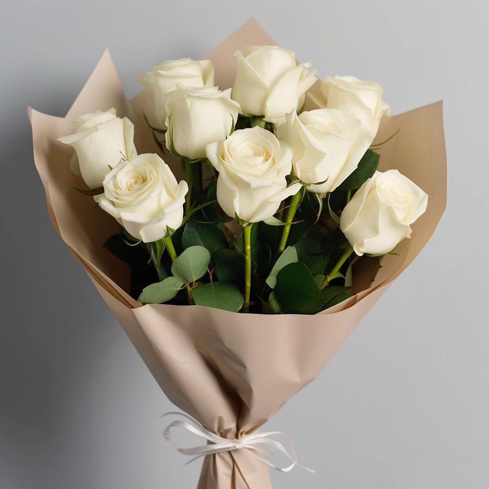 Букет 9 Белых роз Эдлесс Лав в Клишино