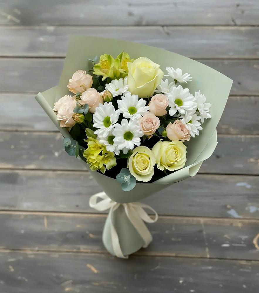Букет цветов из: Альстромерии, Розы и Хризантемы в Клишино