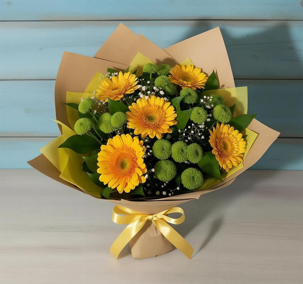 Букет цветов из: Герберы и Хризантемы в Клишино
