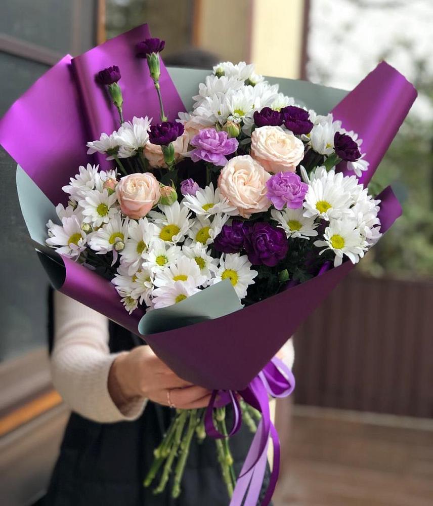 Букет цветов из: Хризантемы, Гвоздики и Розы в Клишино