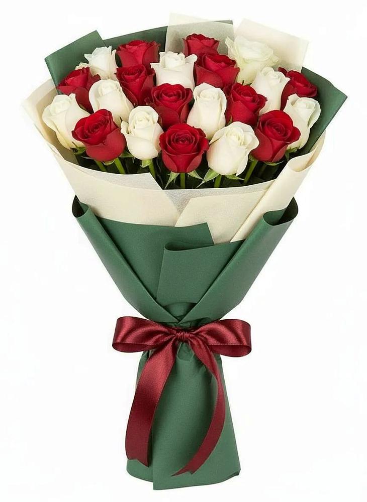 Букет Микс из красных и белых роз в Клишино