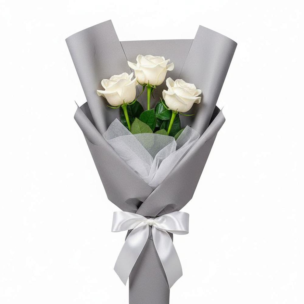 Букет 3 белые розы в Клишино