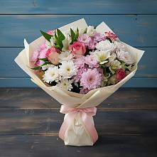 Букет цветов из:  Хризантемы, Альстромерии и Розы в Клишино