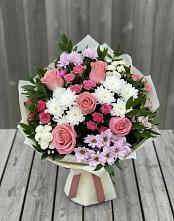 Букет цветов из:  Альстромерии, Гвоздики, Розы и Хризантемы в Клишино