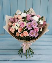 Букет цветов из:  Хризантемы, Розы и Альстромерии в Клишино