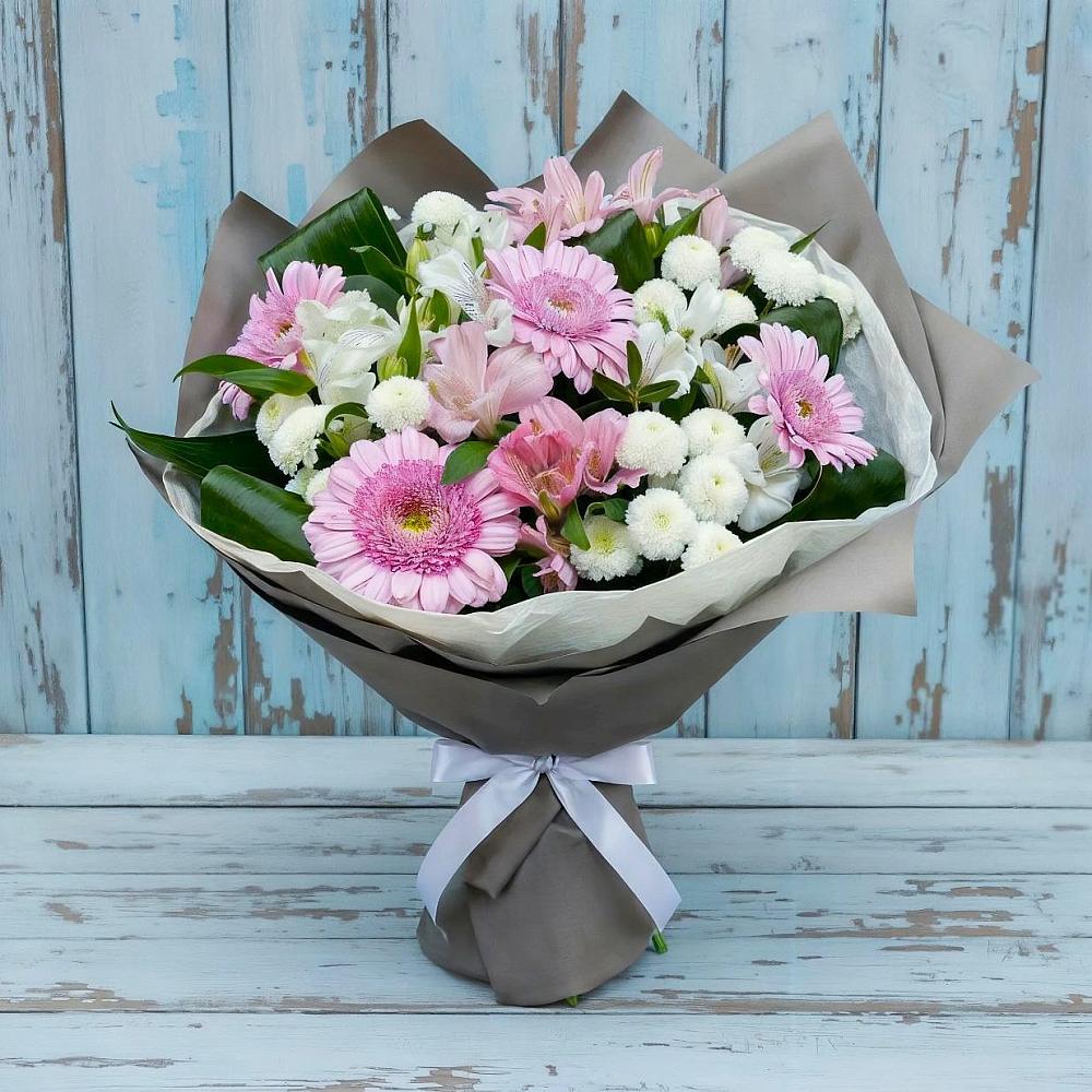 Букет цветов из: Герберы, Альстромерии и Хризантемы в Клишино