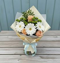 Букет цветов из:  Герберы, Розы и Хризантемы в Клишино