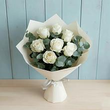 Букет Белые розы в Эвкалипте #REPLACE_PRED# Клишино
